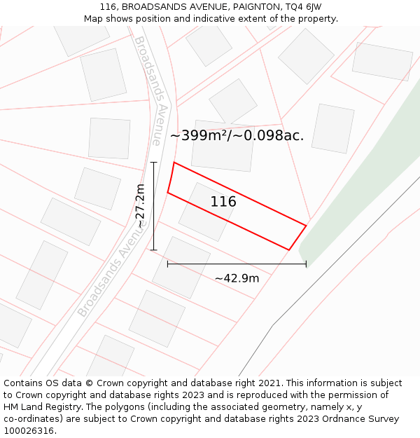 116, BROADSANDS AVENUE, PAIGNTON, TQ4 6JW: Plot and title map