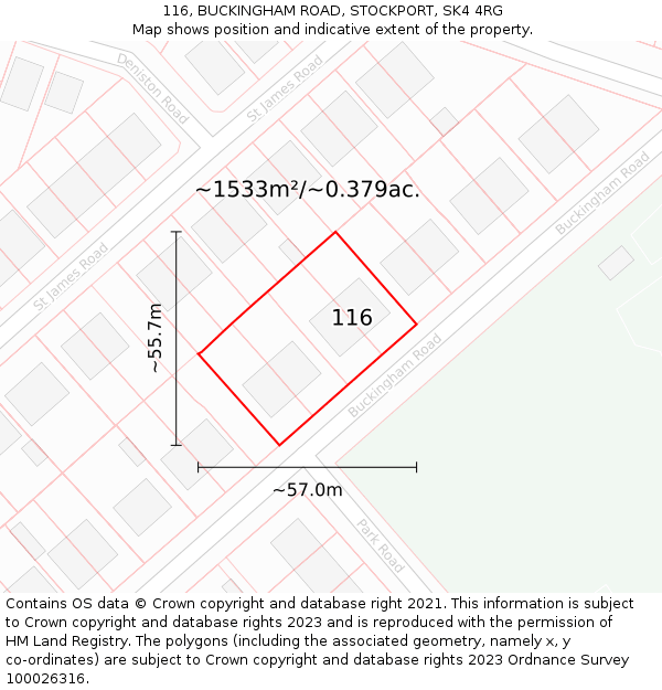 116, BUCKINGHAM ROAD, STOCKPORT, SK4 4RG: Plot and title map