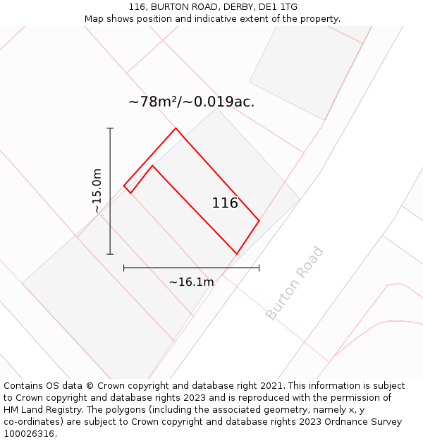 116, BURTON ROAD, DERBY, DE1 1TG: Plot and title map