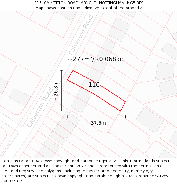 116, CALVERTON ROAD, ARNOLD, NOTTINGHAM, NG5 8FS: Plot and title map