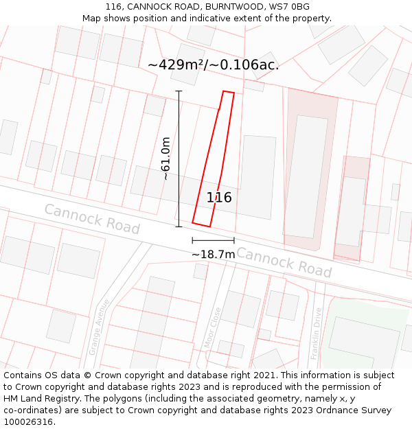 116, CANNOCK ROAD, BURNTWOOD, WS7 0BG: Plot and title map