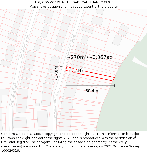 116, COMMONWEALTH ROAD, CATERHAM, CR3 6LS: Plot and title map