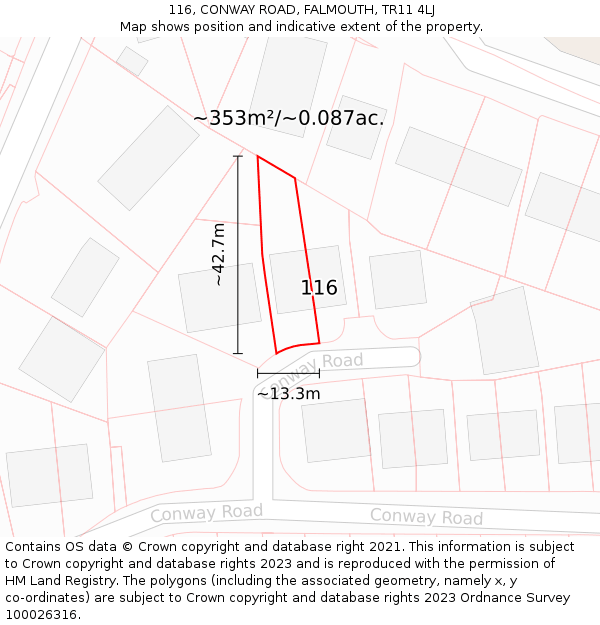 116, CONWAY ROAD, FALMOUTH, TR11 4LJ: Plot and title map