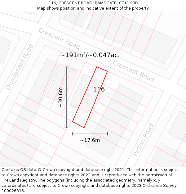 116, CRESCENT ROAD, RAMSGATE, CT11 9RD: Plot and title map