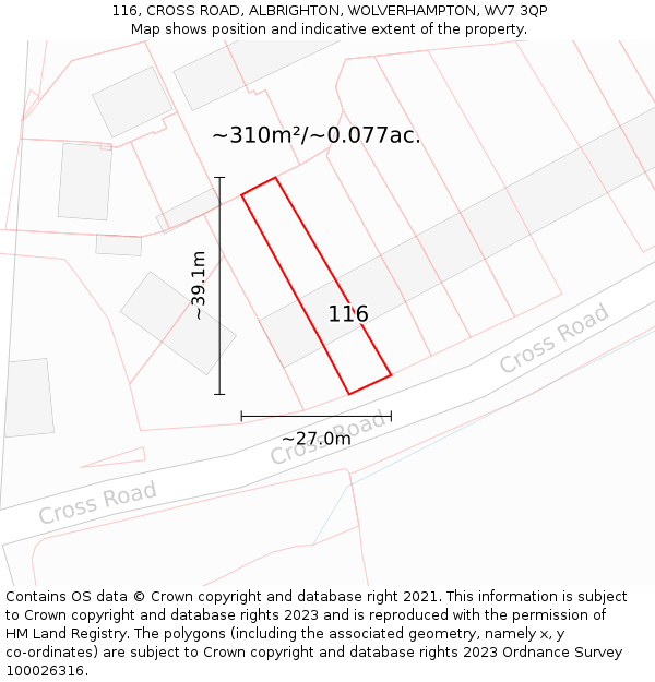 116, CROSS ROAD, ALBRIGHTON, WOLVERHAMPTON, WV7 3QP: Plot and title map