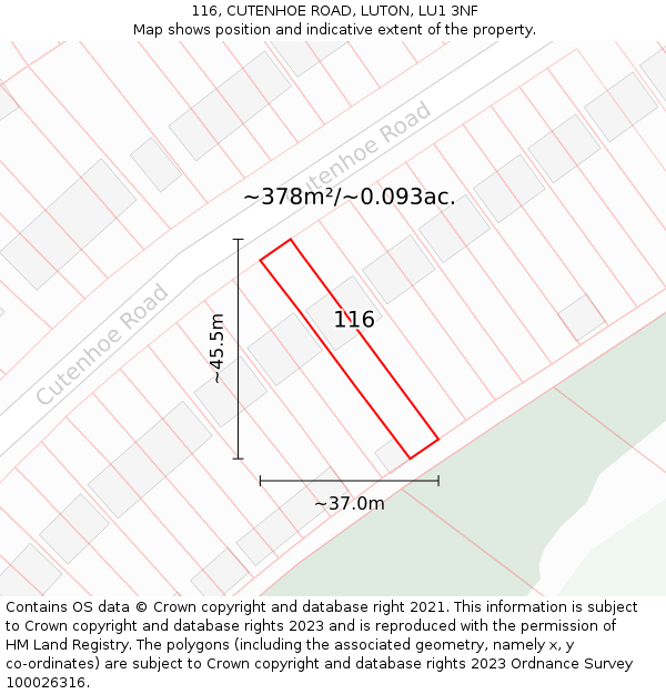 116, CUTENHOE ROAD, LUTON, LU1 3NF: Plot and title map