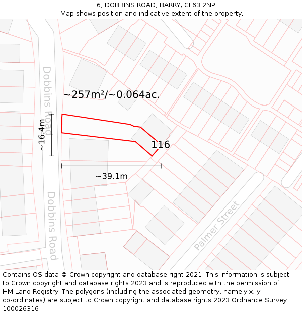 116, DOBBINS ROAD, BARRY, CF63 2NP: Plot and title map