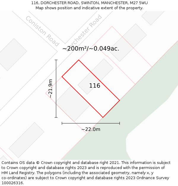 116, DORCHESTER ROAD, SWINTON, MANCHESTER, M27 5WU: Plot and title map