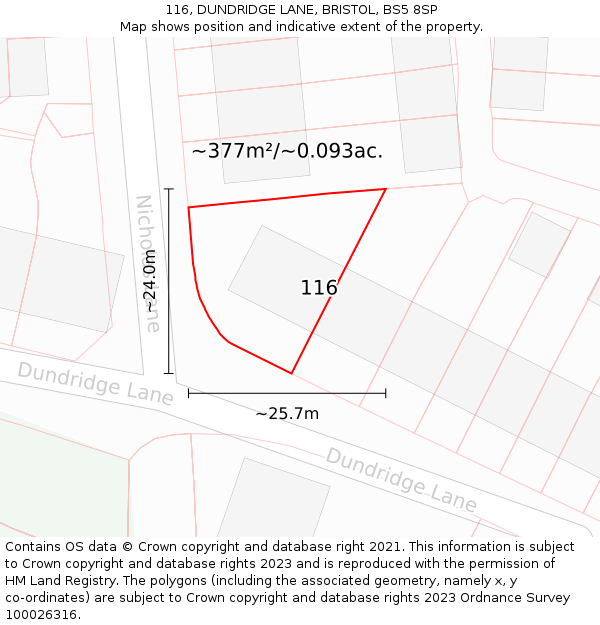 116, DUNDRIDGE LANE, BRISTOL, BS5 8SP: Plot and title map