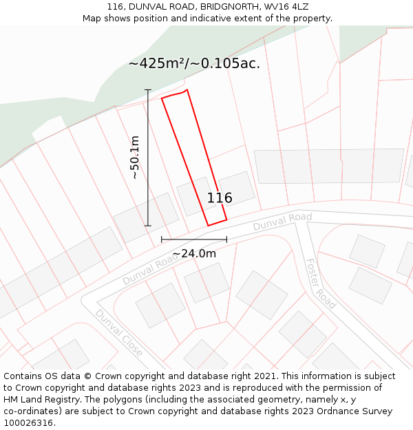 116, DUNVAL ROAD, BRIDGNORTH, WV16 4LZ: Plot and title map