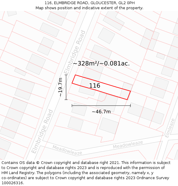 116, ELMBRIDGE ROAD, GLOUCESTER, GL2 0PH: Plot and title map