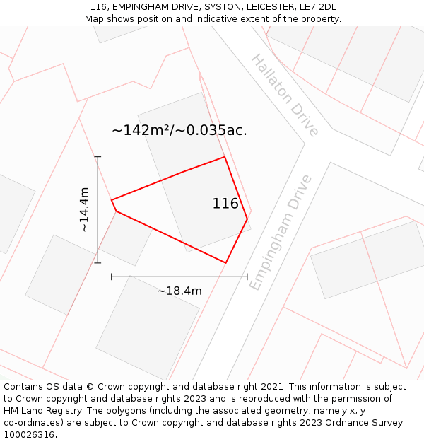 116, EMPINGHAM DRIVE, SYSTON, LEICESTER, LE7 2DL: Plot and title map