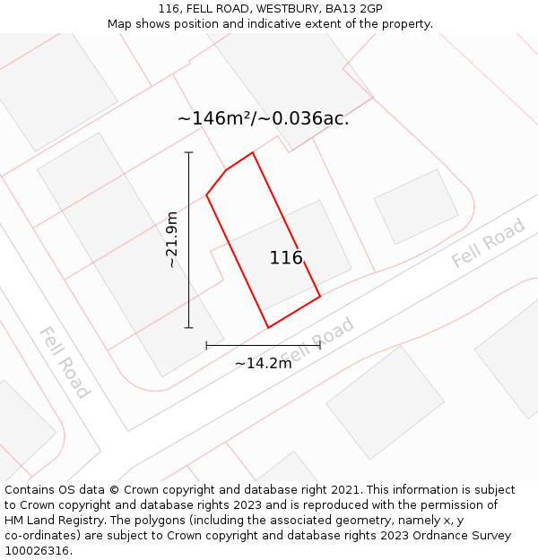 116, FELL ROAD, WESTBURY, BA13 2GP: Plot and title map