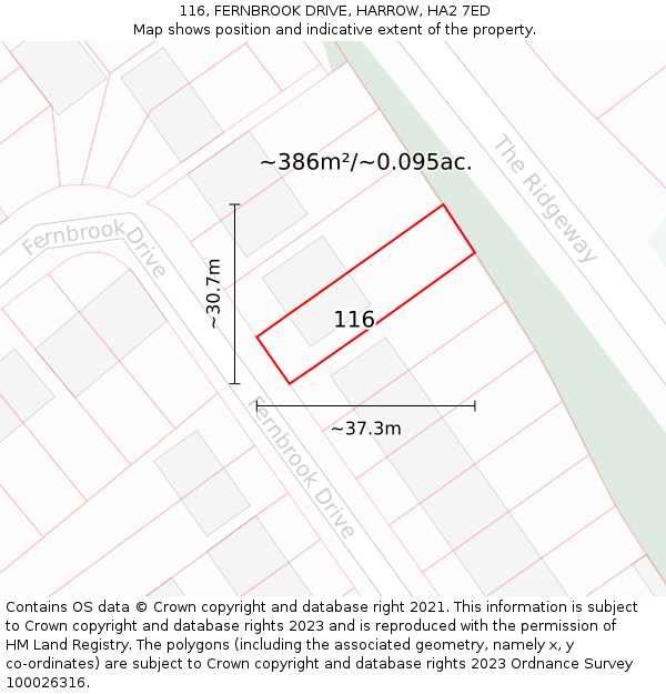 116, FERNBROOK DRIVE, HARROW, HA2 7ED: Plot and title map