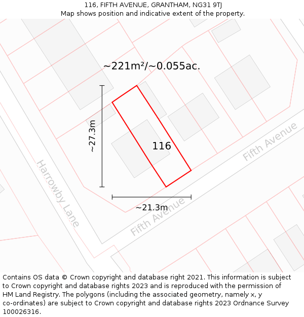 116, FIFTH AVENUE, GRANTHAM, NG31 9TJ: Plot and title map