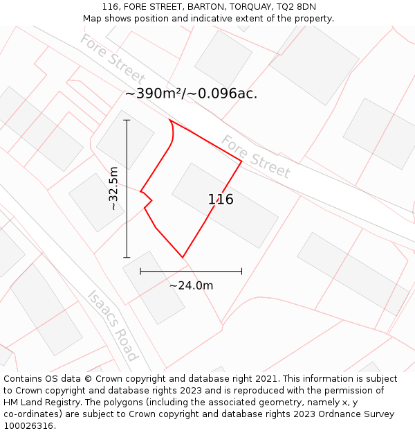 116, FORE STREET, BARTON, TORQUAY, TQ2 8DN: Plot and title map