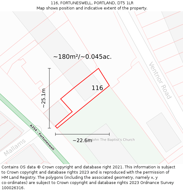 116, FORTUNESWELL, PORTLAND, DT5 1LR: Plot and title map