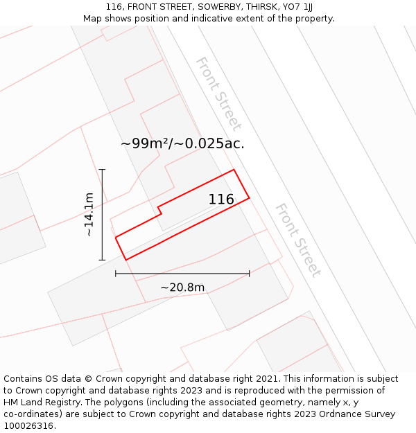 116, FRONT STREET, SOWERBY, THIRSK, YO7 1JJ: Plot and title map