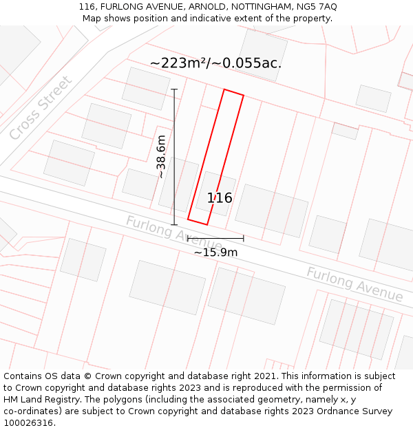 116, FURLONG AVENUE, ARNOLD, NOTTINGHAM, NG5 7AQ: Plot and title map