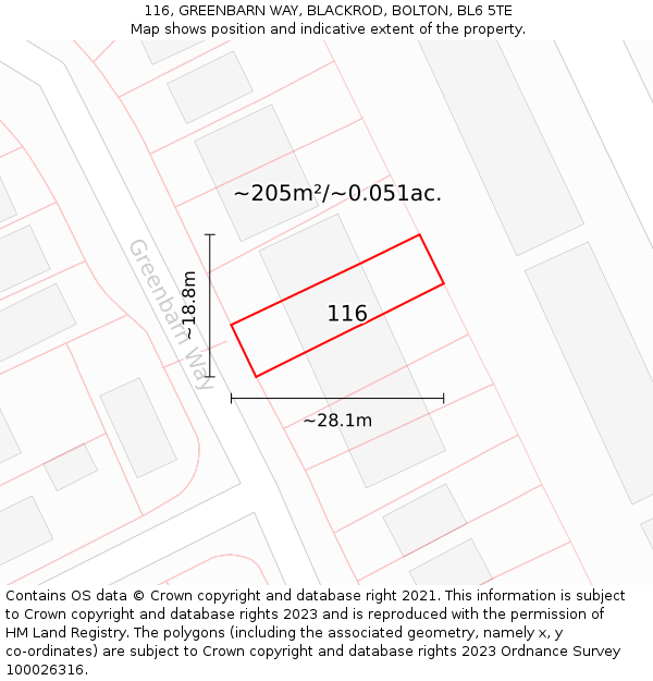 116, GREENBARN WAY, BLACKROD, BOLTON, BL6 5TE: Plot and title map