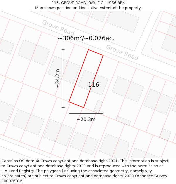 116, GROVE ROAD, RAYLEIGH, SS6 8RN: Plot and title map