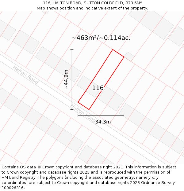 116, HALTON ROAD, SUTTON COLDFIELD, B73 6NY: Plot and title map