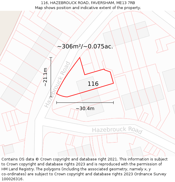 116, HAZEBROUCK ROAD, FAVERSHAM, ME13 7RB: Plot and title map