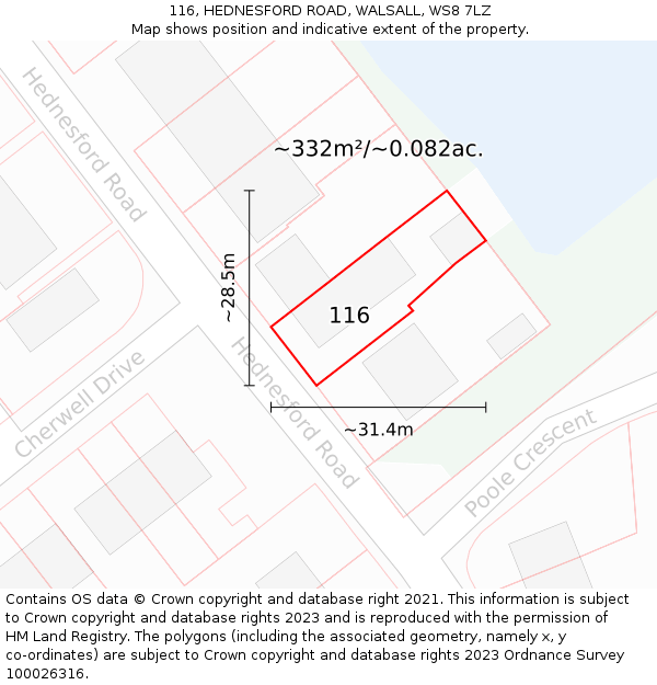 116, HEDNESFORD ROAD, WALSALL, WS8 7LZ: Plot and title map