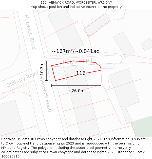 116, HENWICK ROAD, WORCESTER, WR2 5NY: Plot and title map