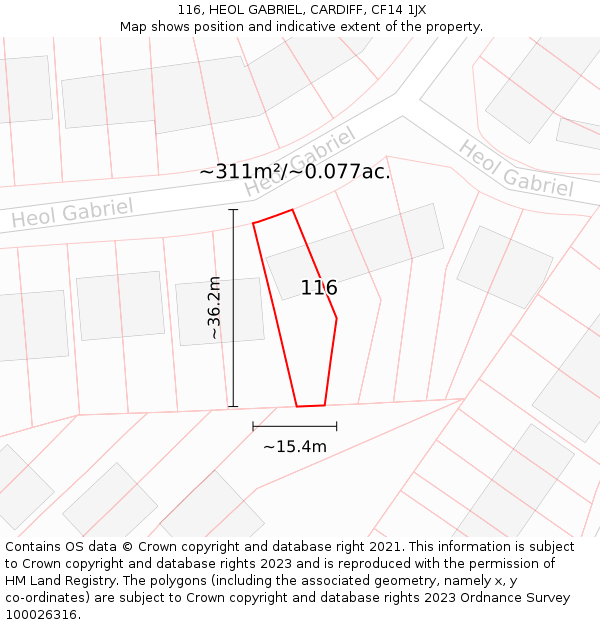 116, HEOL GABRIEL, CARDIFF, CF14 1JX: Plot and title map