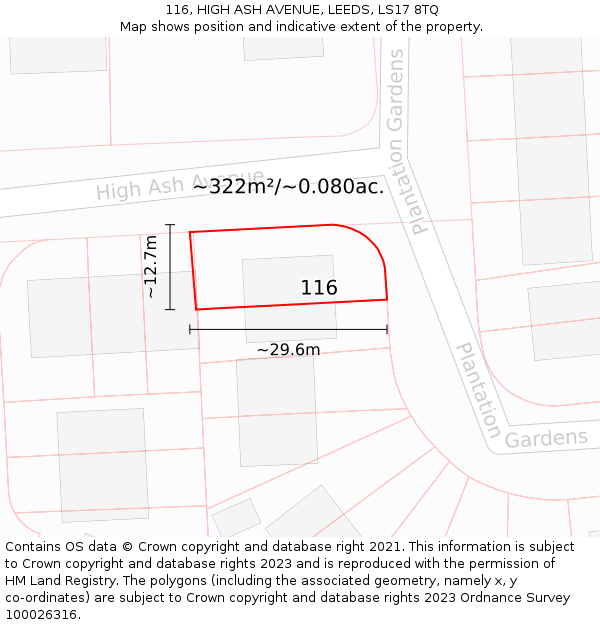 116, HIGH ASH AVENUE, LEEDS, LS17 8TQ: Plot and title map