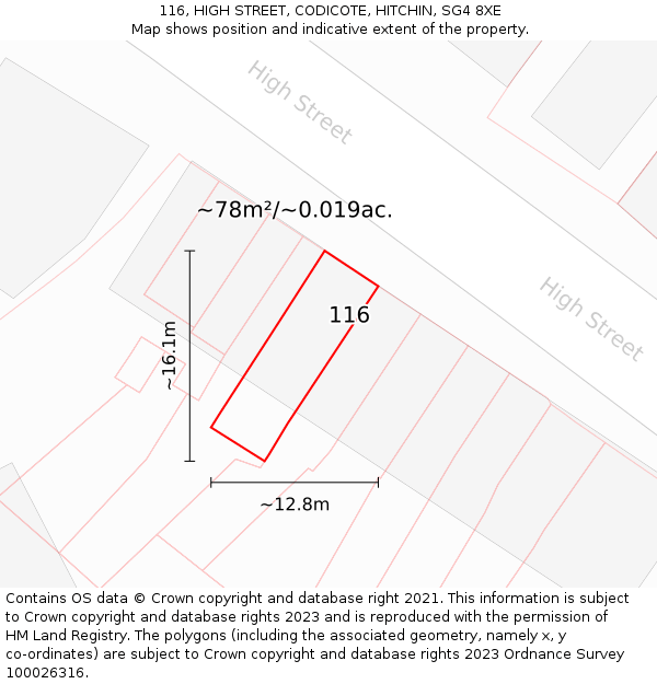 116, HIGH STREET, CODICOTE, HITCHIN, SG4 8XE: Plot and title map