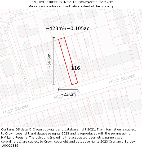 116, HIGH STREET, DUNSVILLE, DONCASTER, DN7 4BY: Plot and title map