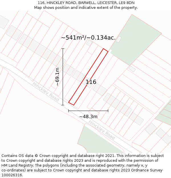 116, HINCKLEY ROAD, BARWELL, LEICESTER, LE9 8DN: Plot and title map