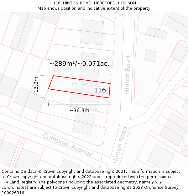 116, HINTON ROAD, HEREFORD, HR2 6BN: Plot and title map