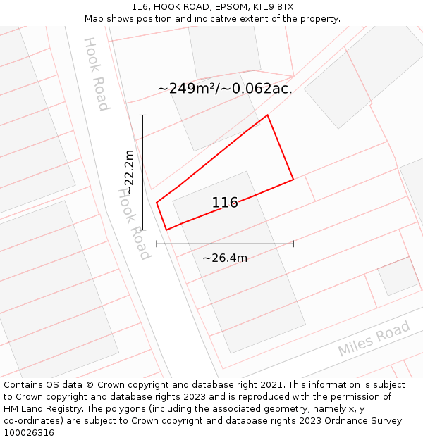 116, HOOK ROAD, EPSOM, KT19 8TX: Plot and title map