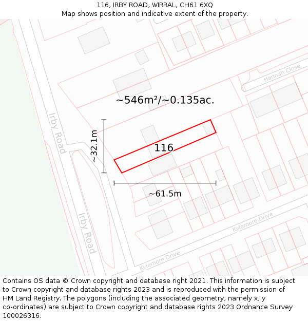 116, IRBY ROAD, WIRRAL, CH61 6XQ: Plot and title map