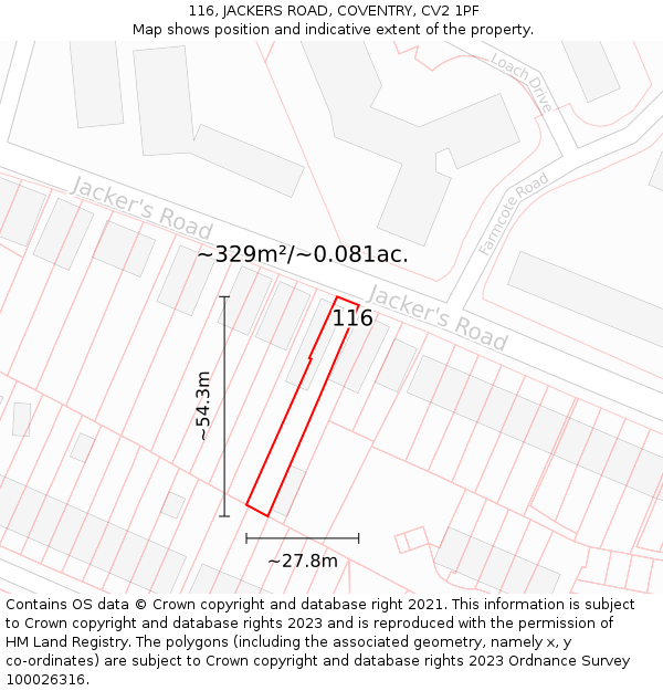 116, JACKERS ROAD, COVENTRY, CV2 1PF: Plot and title map