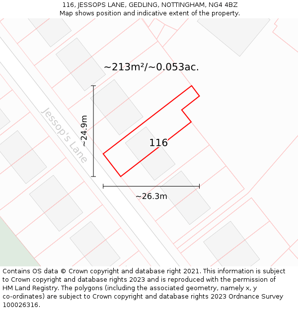 116, JESSOPS LANE, GEDLING, NOTTINGHAM, NG4 4BZ: Plot and title map