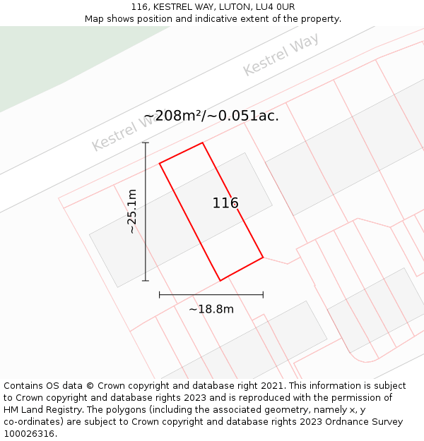 116, KESTREL WAY, LUTON, LU4 0UR: Plot and title map