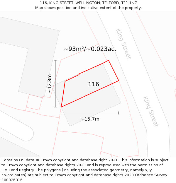 116, KING STREET, WELLINGTON, TELFORD, TF1 1NZ: Plot and title map