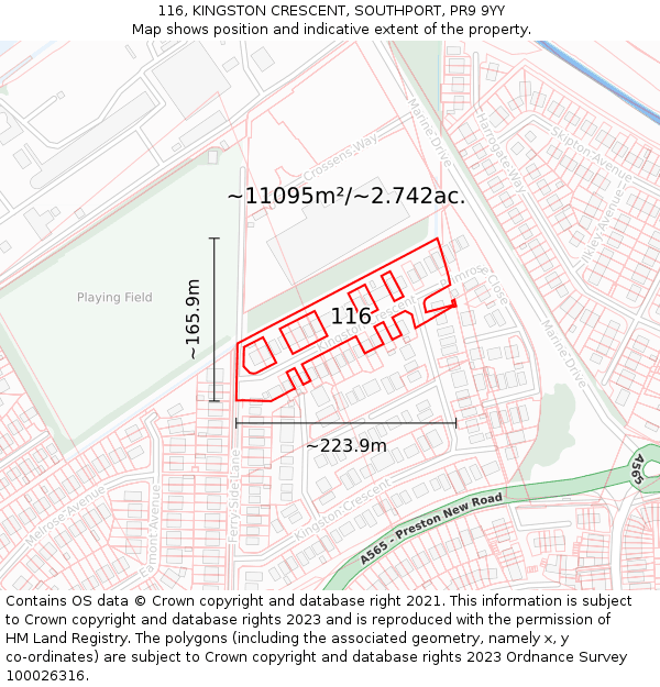 116, KINGSTON CRESCENT, SOUTHPORT, PR9 9YY: Plot and title map