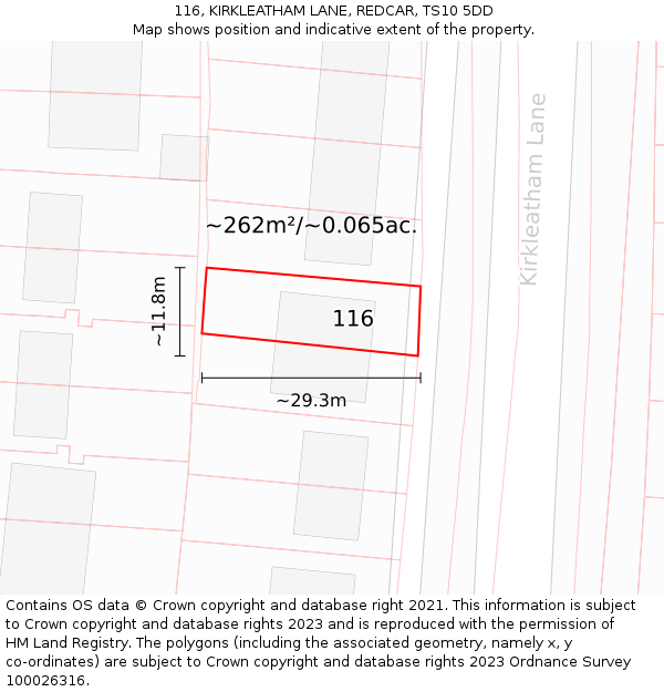 116, KIRKLEATHAM LANE, REDCAR, TS10 5DD: Plot and title map