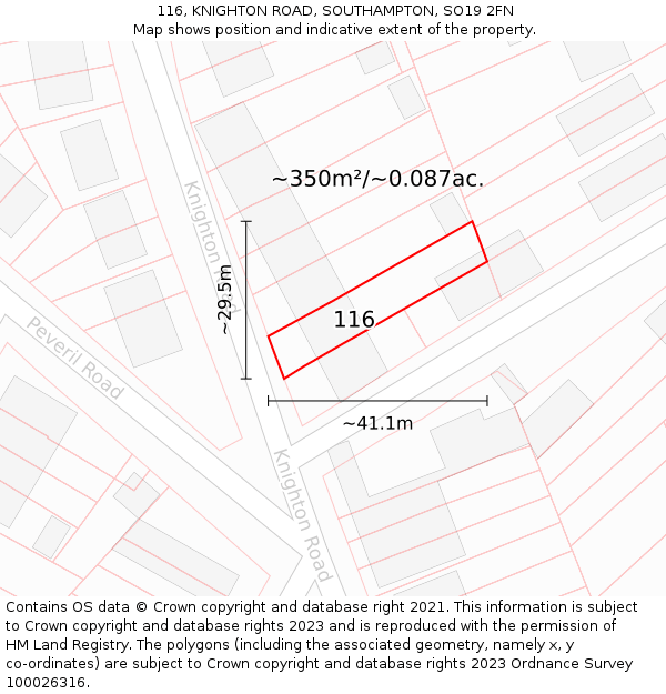 116, KNIGHTON ROAD, SOUTHAMPTON, SO19 2FN: Plot and title map