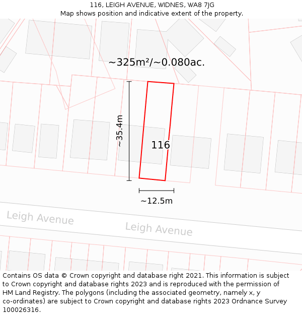 116, LEIGH AVENUE, WIDNES, WA8 7JG: Plot and title map