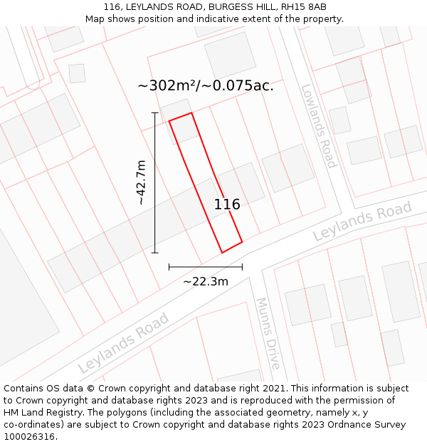 116, LEYLANDS ROAD, BURGESS HILL, RH15 8AB: Plot and title map