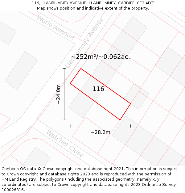 116, LLANRUMNEY AVENUE, LLANRUMNEY, CARDIFF, CF3 4DZ: Plot and title map