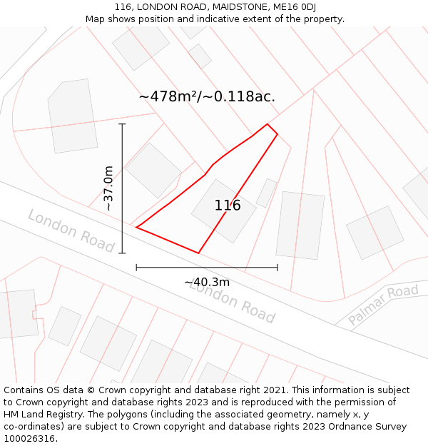 116, LONDON ROAD, MAIDSTONE, ME16 0DJ: Plot and title map