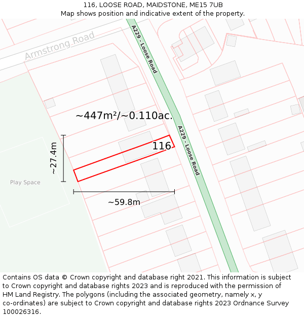 116, LOOSE ROAD, MAIDSTONE, ME15 7UB: Plot and title map