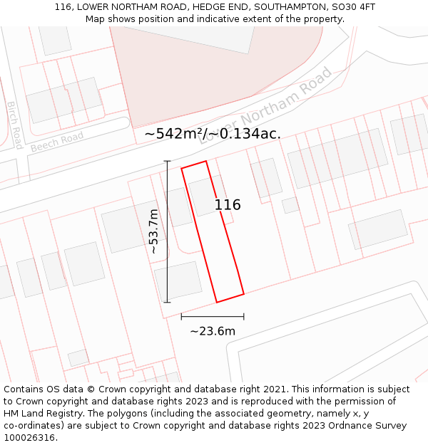 116, LOWER NORTHAM ROAD, HEDGE END, SOUTHAMPTON, SO30 4FT: Plot and title map